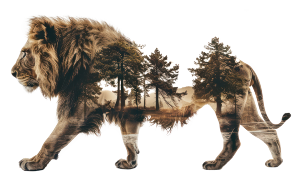 PNG Lion and lioness with trees wildlife exposure double.