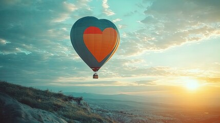 Fototapeta premium heart-shaped hot air balloon in a pink sunrise sky: perfect poster for romantic spaces or inspirational decor in your home or office