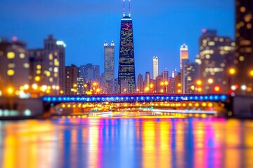 Obraz premium Vibrant Night Cityscape with Reflections