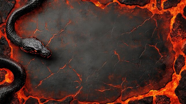 Black snake on cracked lava background. Perfect for dark fantasy, danger, or evil themes.
