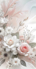 Vertical Wedding flowers. Invitation.  Created AI