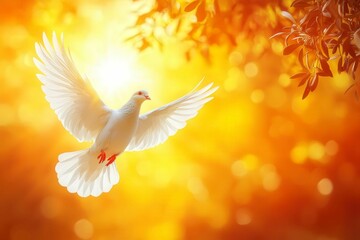 White Dove in Sunrise with Soft Background Glow