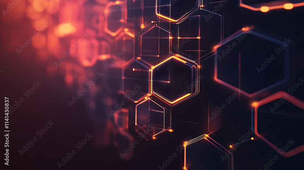 Poster abstract technology background with glowing hexagons - generated ai