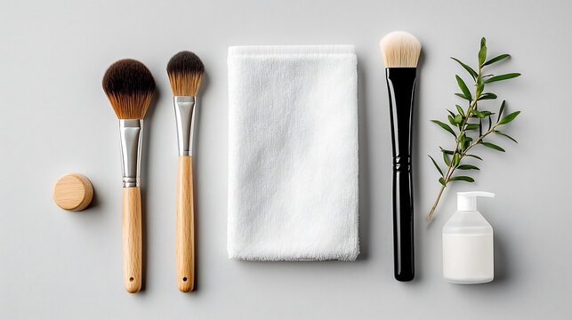 Minimal and elegant arrangement of a makeup brush cleaner placed beside professional makeup brushes showcasing a clean and organized vanity setup for beauty and cosmetics