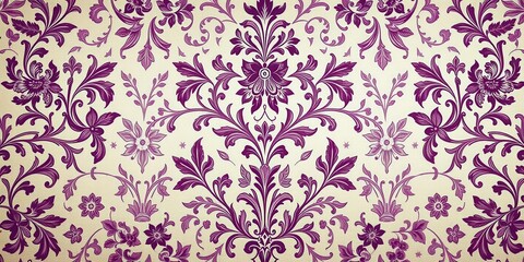 Victorian wallpaper with intricate floral design in purple and white hues, wallcovering, ornate, traditional