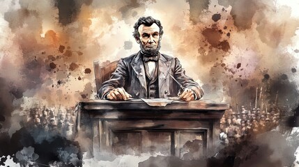captivating historical scene: lincoln's gettysburg address – an inspiring poster for sports interiors, celebrating leadership and unity in american history