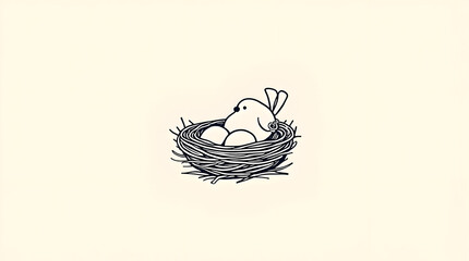Fototapeta premium Charming Illustration of a Cozy Bird Nest with Eggs and a Sweet Bird in Springtime