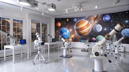 Telescopes and a Space-Themed Mural in an Educational Setting