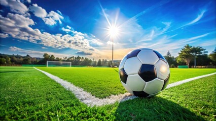Fototapeta premium High-Quality Food Photography: Soccer Ball on Vibrant Green Field