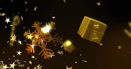 Fototapeta premium Image of stars over christmas decorations on black background