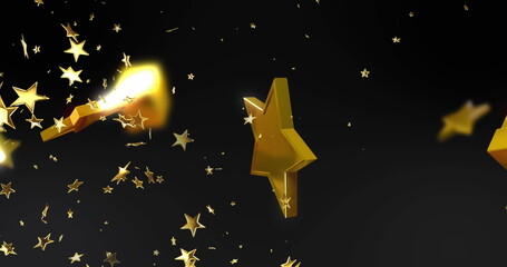 Fototapeta premium Image of stars over christmas presents on black background