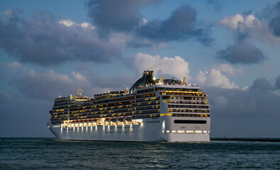 Cruise ship vacation. Bon voyage. Majestic cruise ship in vacation summer. Cruise ship vacation and...