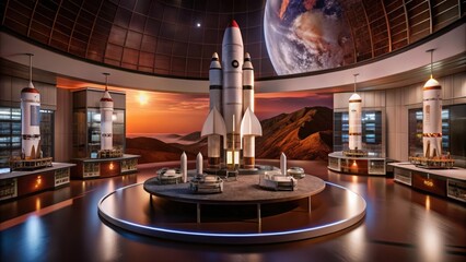 Spacecraft Models Displayed in a Modern Museum Exhibit