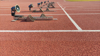 Race running track start point in a stadium