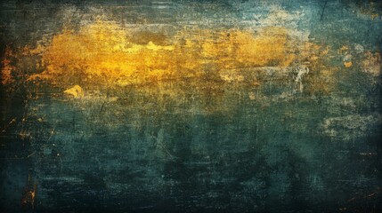 Fototapeta premium Dark Grunge Texture Background, Distressed Surface, Gold Accents, Abstract Art