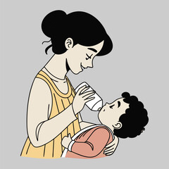 mother feeding her baby vector design art and illustration