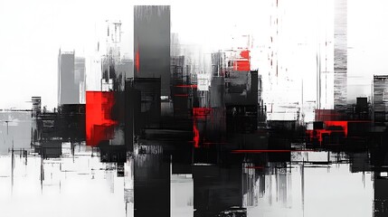 Abstract cityscape digital painting boldly splashed with red.. AI Generated