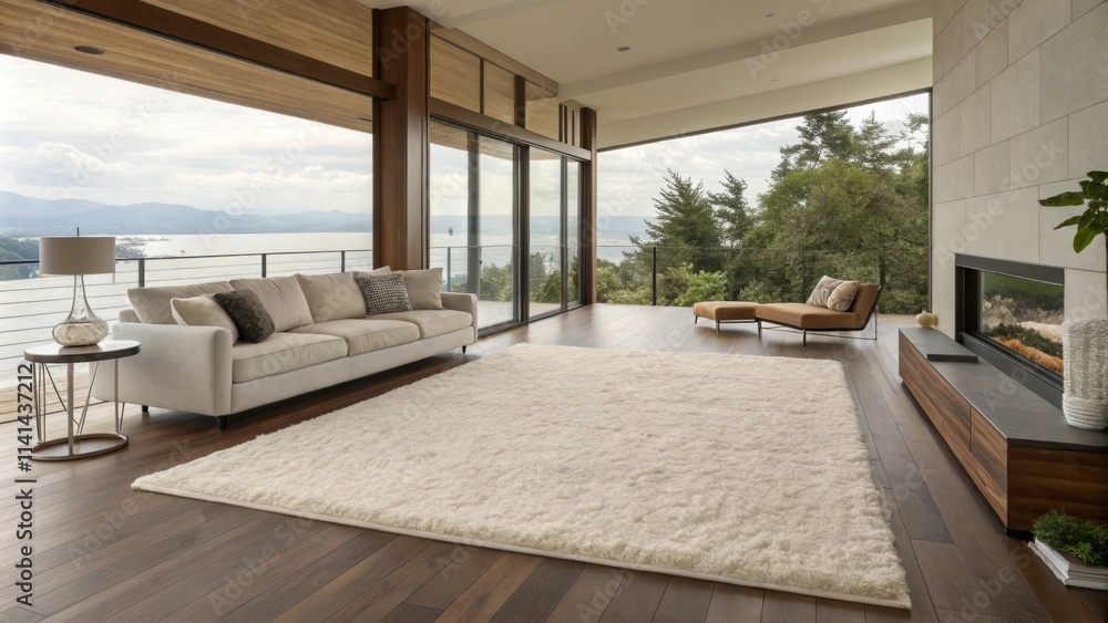 Poster a plush area rug unifies the setting providing warmth underfoot while contrasting with the smooth su