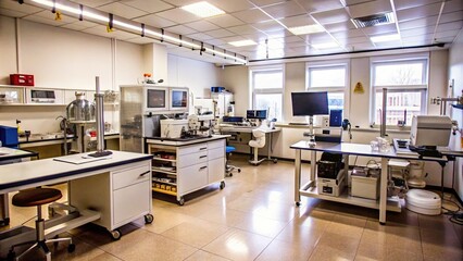 Laboratory Room with Scientific Equipment and Workstations