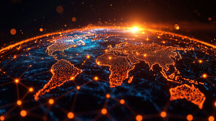 Futuristic global finance concept with glowing connections and networks