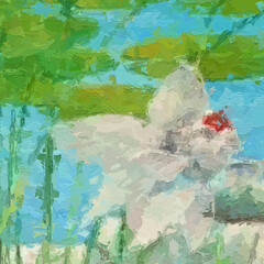 Oil paintings and various flowers, marine creatures, mice, goldfish, mushrooms, roses, peonies, and bright moon in the sky