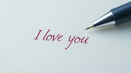 A close-up image of a pen resting next to the handwritten phrase "I love you," symbolizing romance and affection.