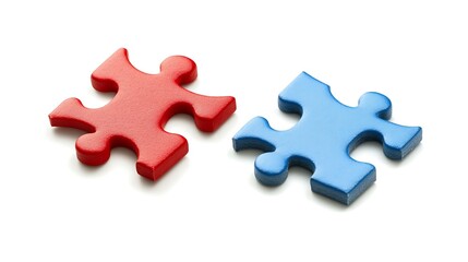 Obraz premium Red and Blue Puzzle Pieces: A 3D Render of Connection. AI Generated