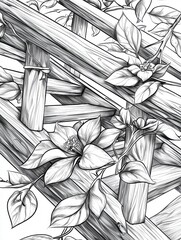 Monochrome Botanical Trellis Illustration.