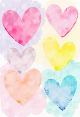 Fototapeta premium Colorful watercolor hearts artistic design digital art warm background vibrant emotions