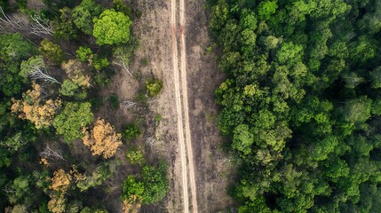 Aerial View of a Forest Path in Autumn. AI Generated