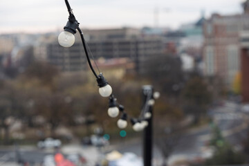 String lights on a rooftop