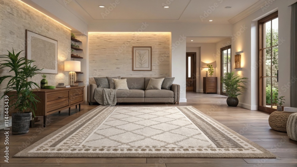Poster a soft area rug layered underfoot introduces a touch of comfort and warmth guiding the way into this