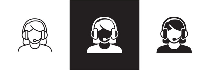 Customer service and support operator icon set. Online assistant administrator icon. Help center and information hot line staff or agent icons. Technical support contact. Vector stock illustration.