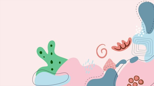 hand drawn vibrant abstract design with modern geometric patterns and organic shapes with space for text seamless 4k video background motion pop art design