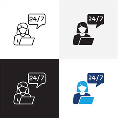 Customer service and support operator icon set. Online assistant administrator icon. Help center and information hot line staff or agent icons. Technical support contact. Vector stock illustration.