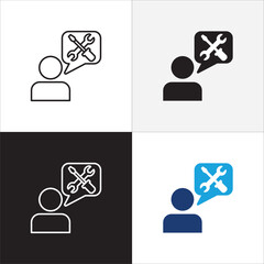 Customer service and support operator icon set. Online assistant administrator icon. Help center and information hot line staff or agent icons. Technical support contact. Vector stock illustration.