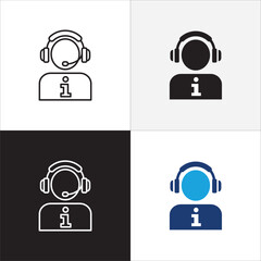 Customer service and support operator icon set. Online assistant administrator icon. Help center and information hot line staff or agent icons. Technical support contact. Vector stock illustration.