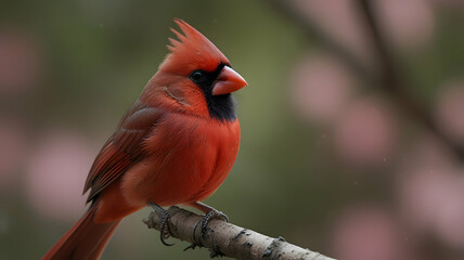 Vibrant Northern Cardinal Perched on a Branch, a Stunning Display of Red Plumage Against a Soft Bokeh Background