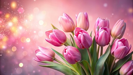 Obraz premium Surreal Spring Flower Composition with Pink Tulips on Pastel Background, Dreamy Floral Arrangement, Delicate Petals, Vibrant Colors, Nature's Beauty, Floral Art, Spring Aesthetic