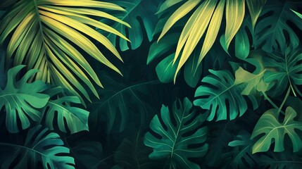 Vibrant tropical leaves and lush greenery illustrating a tropical jungle background