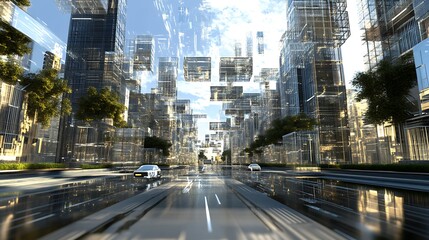 Obraz premium Futuristic city street 3D render with realistic style.. AI Generated
