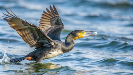 Obraz premium A Cormorant With Its Wings Spread, About to Take Flight