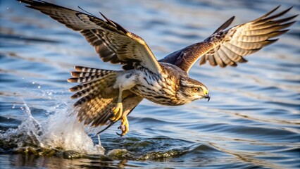 Obraz premium A Hawk Soaring Over Rippling Water