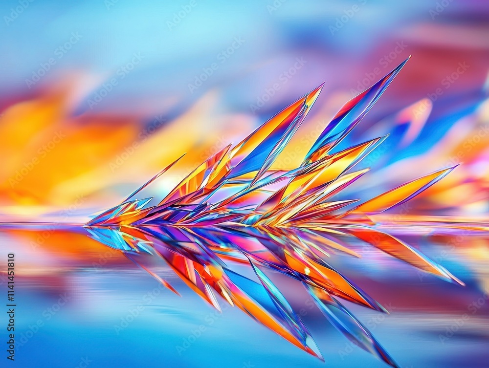 Poster vibrant abstract design with colorful, sharp shapes on a blurred background.