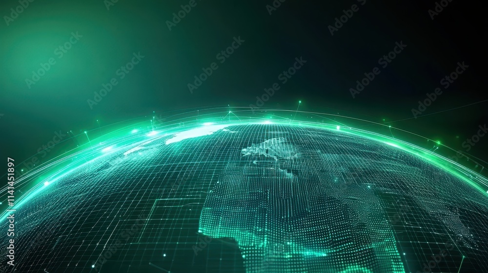 Aufkleber digital globe with glowing data points in green hues.