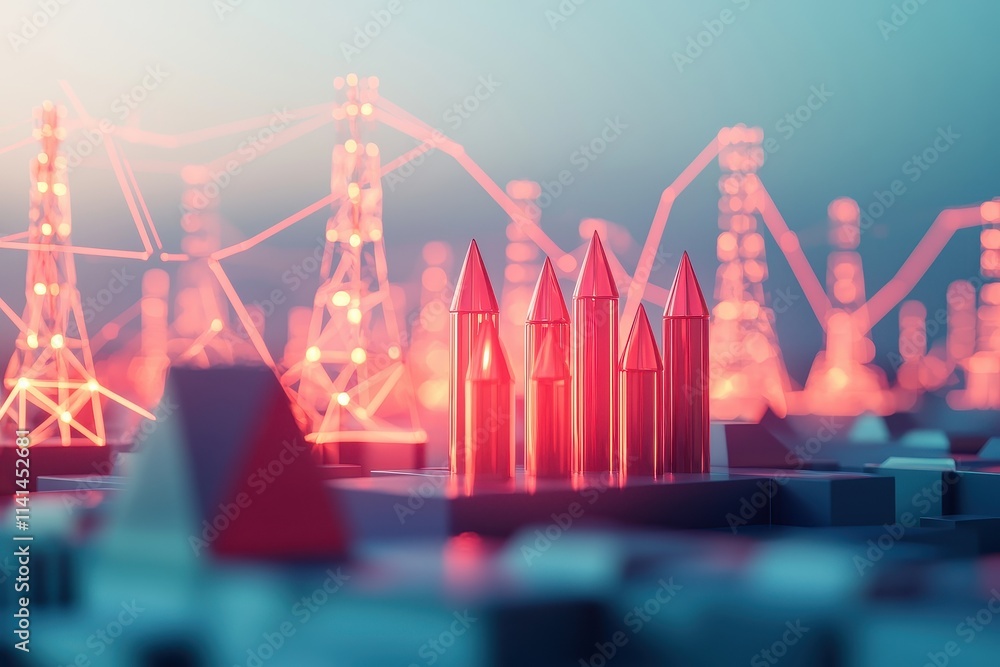 Poster abstract energy landscape with glowing elements and structures.
