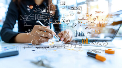 Data scientist analyzing data with advanced analytics tools, creating visualizations and models to derive insights and drive decisions in modern workspace