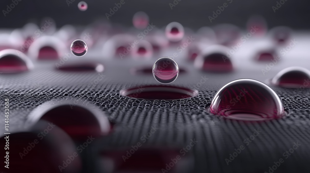 Poster intricate patterns formed by water droplets scattered on a smooth surface, creating mesmerizing disp