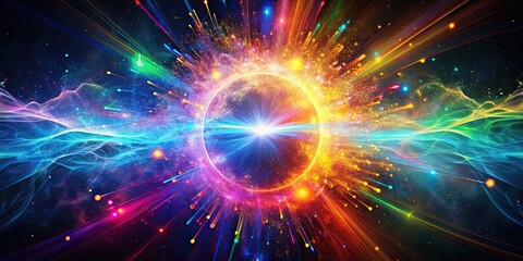 Obraz premium of a dynamic particle collision in a colorful abstract environment, particle, collision, render, abstract, dynamic