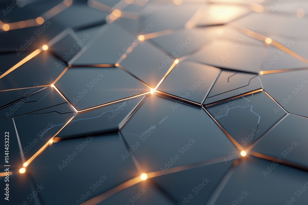Poster abstract geometric pattern with glowing elements on a dark background.